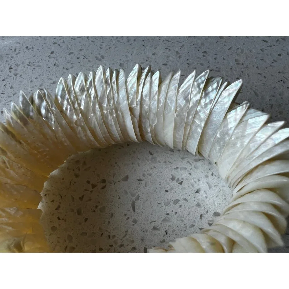 Vintage Caribbean Beach Sea Shell Stretch Off White Lustrous Cuff Bracelet